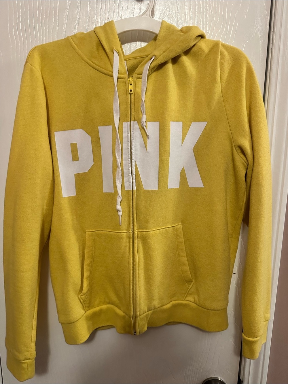 PINK Victoria's Secret Yellow Zip Hoodie with White Logo